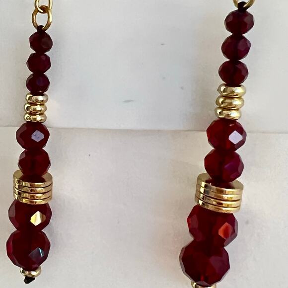 Striking Red and Gold Faceted Earrings - Picture 4 of 4